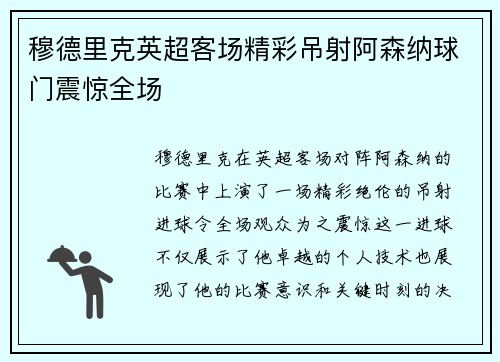 穆德里克英超客场精彩吊射阿森纳球门震惊全场